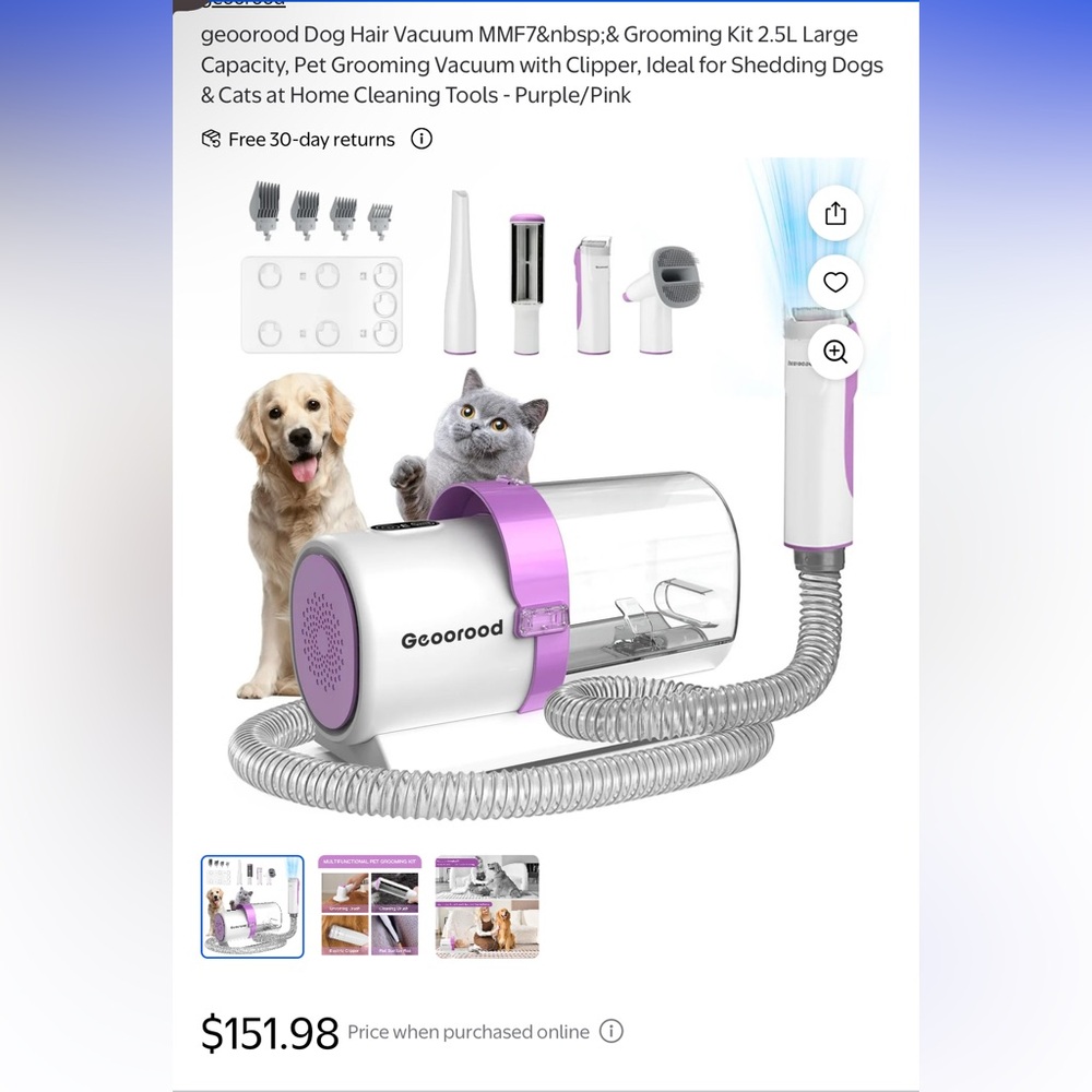Geoorood Pet Grooming Vacuum with Attachments